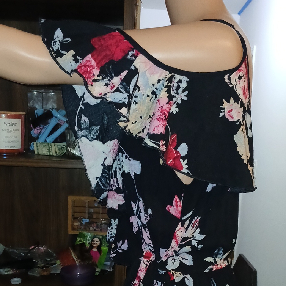 Xhilaration Black and Pink Floral Jumpsuit - Picture 6 of 11